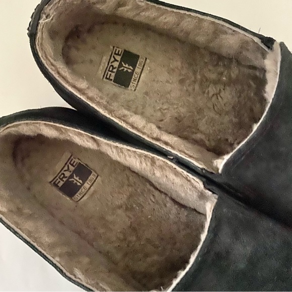 Frye Gemma Shearling Slip On Sneakers Flats Leather Suede Wool Lined 8.5 Black - Picture 4 of 8